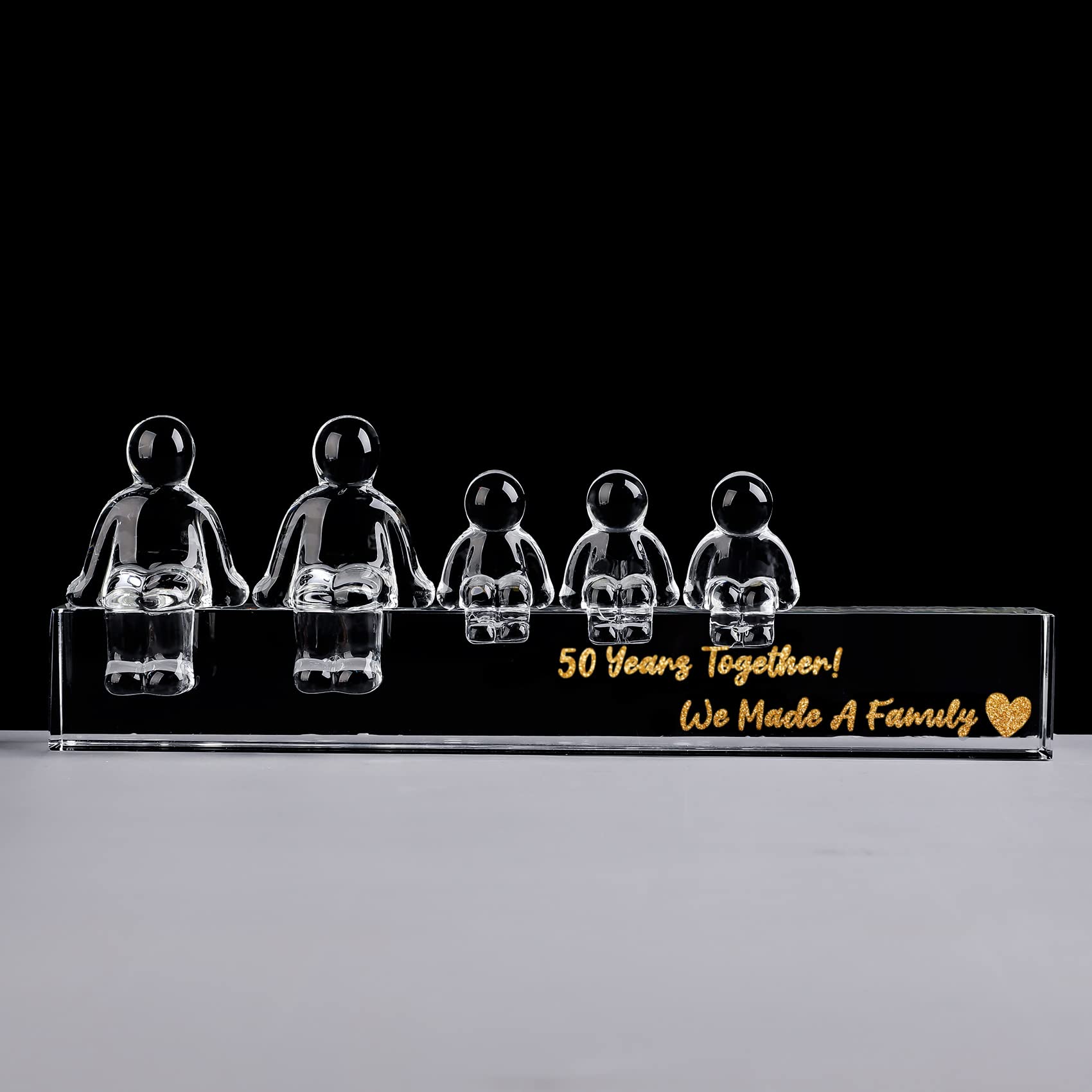 Movdyka Crystal 50th Golden Anniversary Fmaily Sets Romantic Gifts for Parents, 50 Years Together We Made A Family Figurines Keepsakes for Wife Husband(3 Children)