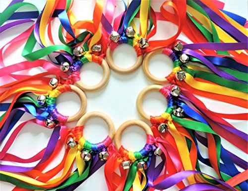 Kids Birthday Party Wedding Favors - Satin Ribbon Streamers with Bells Fairy Wands Waldorf Hand Kite