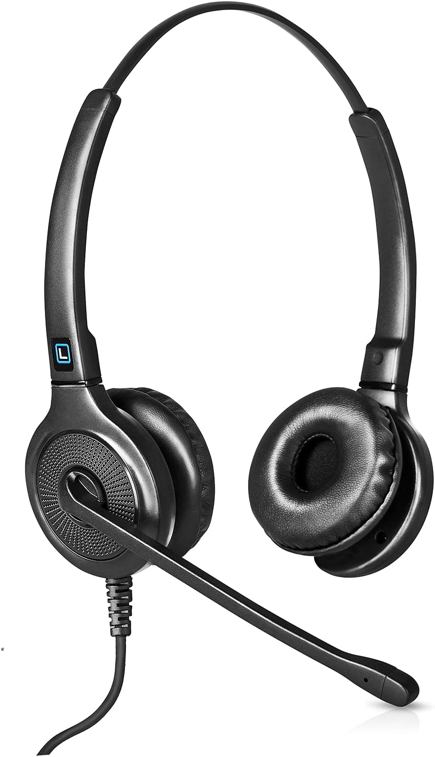 Leitner LH245 Dual-Ear Corded Office Telephone Headset with Cord - Works with 98% of Corded Office Phones – Also works with Plantronics M22 Amp and Headset Accessories