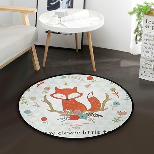 Amazon Com Cartoon Cute Fox Flower Round Area Rug For Living Room