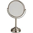 JERDON Two-Sided Tabletop Makeup Mirror - Makeup Mirror with 10X Magnification & Swivel Design - Portable 6-Inch Diameter Mirror in Nickel Finish - Model JP910NB