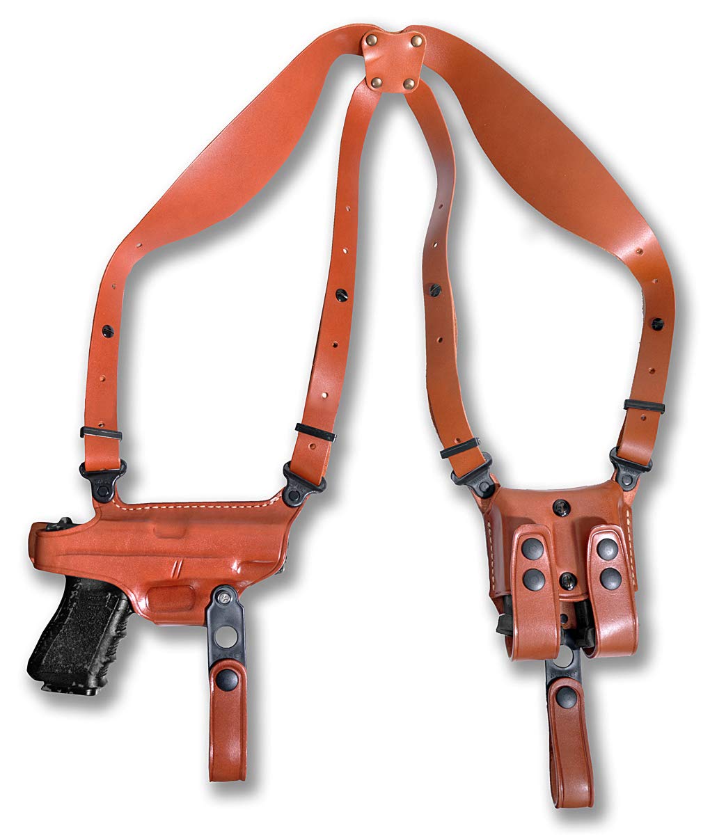 Premium Leather Horizontal Shoulder Holster System with Double Magazine Carrier for Heckler & Koch VP9 9mm 4" Barrel, Right Hand Draw, Brown Color #1600#