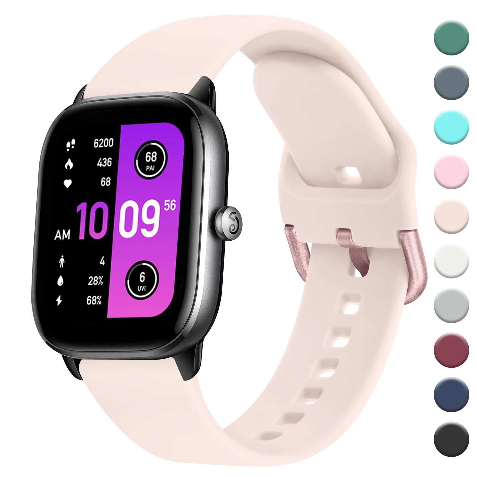AK Straps Compatible with Amazfit GTS 2 Mini/GTS 4 / GTS 4 Mini/GTS 3 / GTS 2 / GTS 2e, 20mm Soft Silicone Sport Replacement for Amazfit Bip 3 Pro/Bip 3/Bip U Pro/Bip Lite/Bip S/Bip U(Nude Pink) — image 1