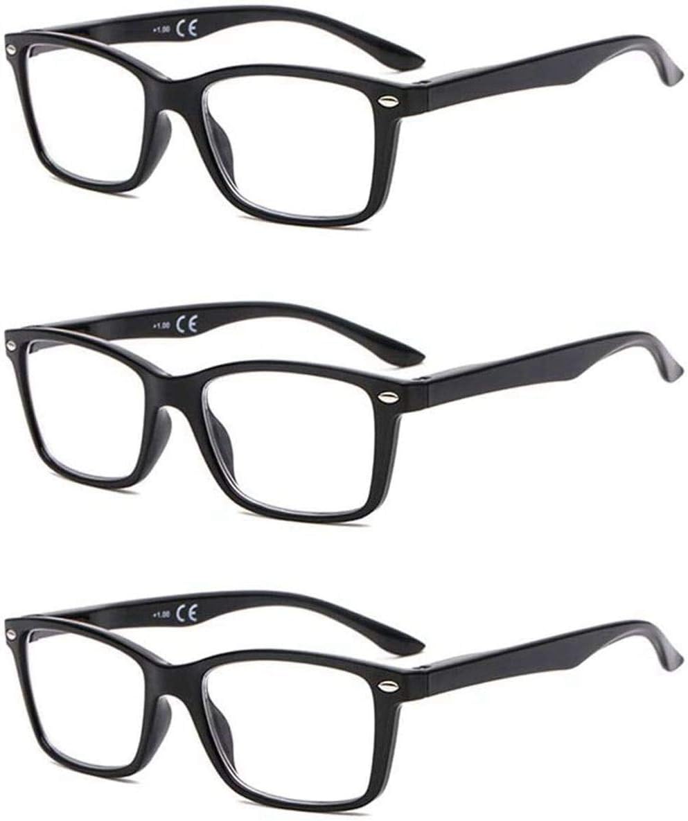 Suertree 3 Pack Reading Glasses with Glasses Rope Glasses Cloth Spring Hinge Computer Glasses Square Presbyopic Reader Glasses Aided Eyelasses Unisex 3.0 BM151