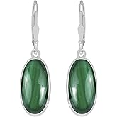 Natural Moonstone/Labradorite/Crystal/Amethyst Oval Gemstone Dangle Earrings - 925 Sterling Silver Plated Birthstone Earrings for Women - Handmade Leverback Jewelry Gifts for Her