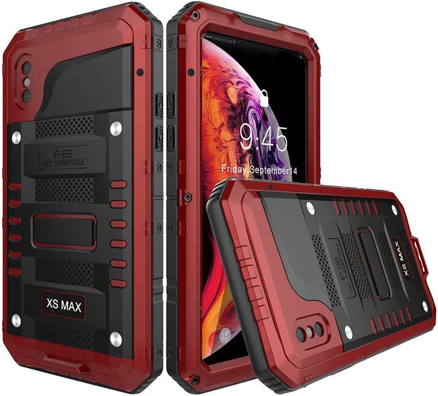 Waterproof Case Compatible with iPhone Xs max, Military Grade Drop Tested, Heavy Duty, Full Body, 360 Protective, Shockproof, Drop Proof Cover Built-in Screen Protector for iPhone Xs max 6.5" (Red)