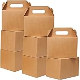 Shallive 15 Pcs Large Treat Boxes 9x6x6 Inch Brown Kraft Lunch Boxes with Handle Gift Bags For Baby Shower Birthday Party Supplies