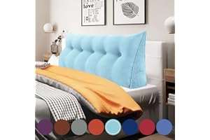WOWMAX Triangular Reading Pillow Large Bolster Headboard Backrest Positioning Support Wedge Pillow for Day Bed Bunk Bed with Removable Cover, Corduroy Sky Blue Queen