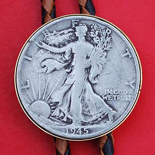 US 1945 Walking Liberty Half Dollar 90% Silver Coin Simple Slide 36" Cord Bolo Tie NEW - Thumbnail 6