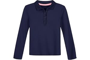 NAUTICA Girls' Uniform Long Sleeve Polo with Ruffle Placket