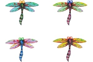VESTCDF Metal Dragonfly Wall Decor Small Colorful 4PCS for Outside Indoor, Outdoor Fence Wall Art Decoration Perfect for Garden Yard Living Room Bedroom Patio Balcony Porch Backyard