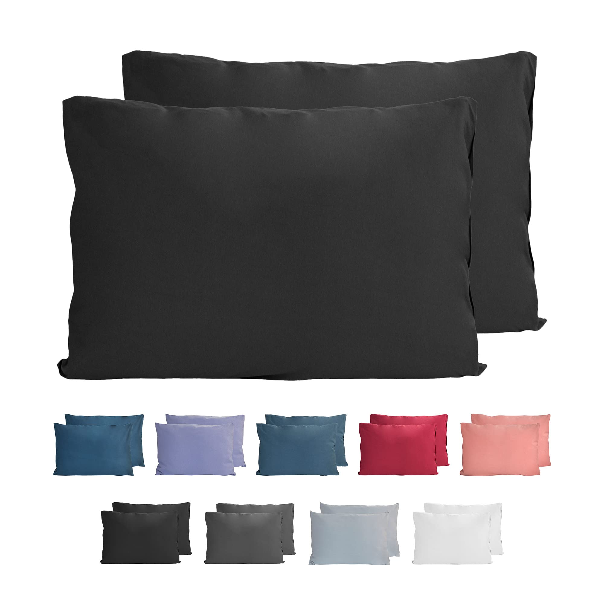 Komfortec 100% Cotton Cushion Covers, Set of 2, 40 x 60 cm, Super Soft Premium Jersey Pillowcase, 150 g/m², Pillow Slip, Black