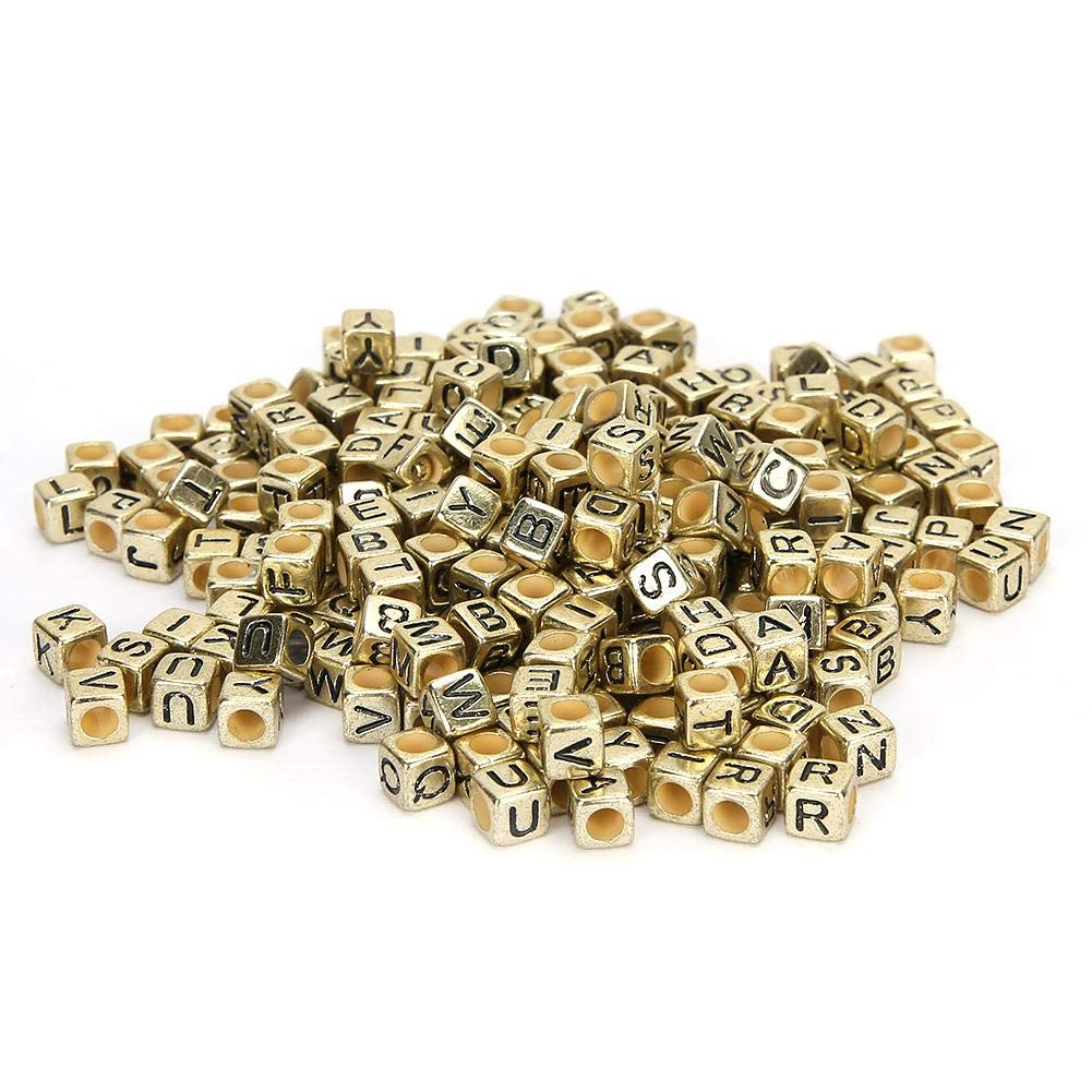 6mm Acrylic Alphabet Beads, 500PCS Golden Square Letter Beads for Jewelry Making, DIY Crafts, Bracelets, Necklaces, Key Chains
