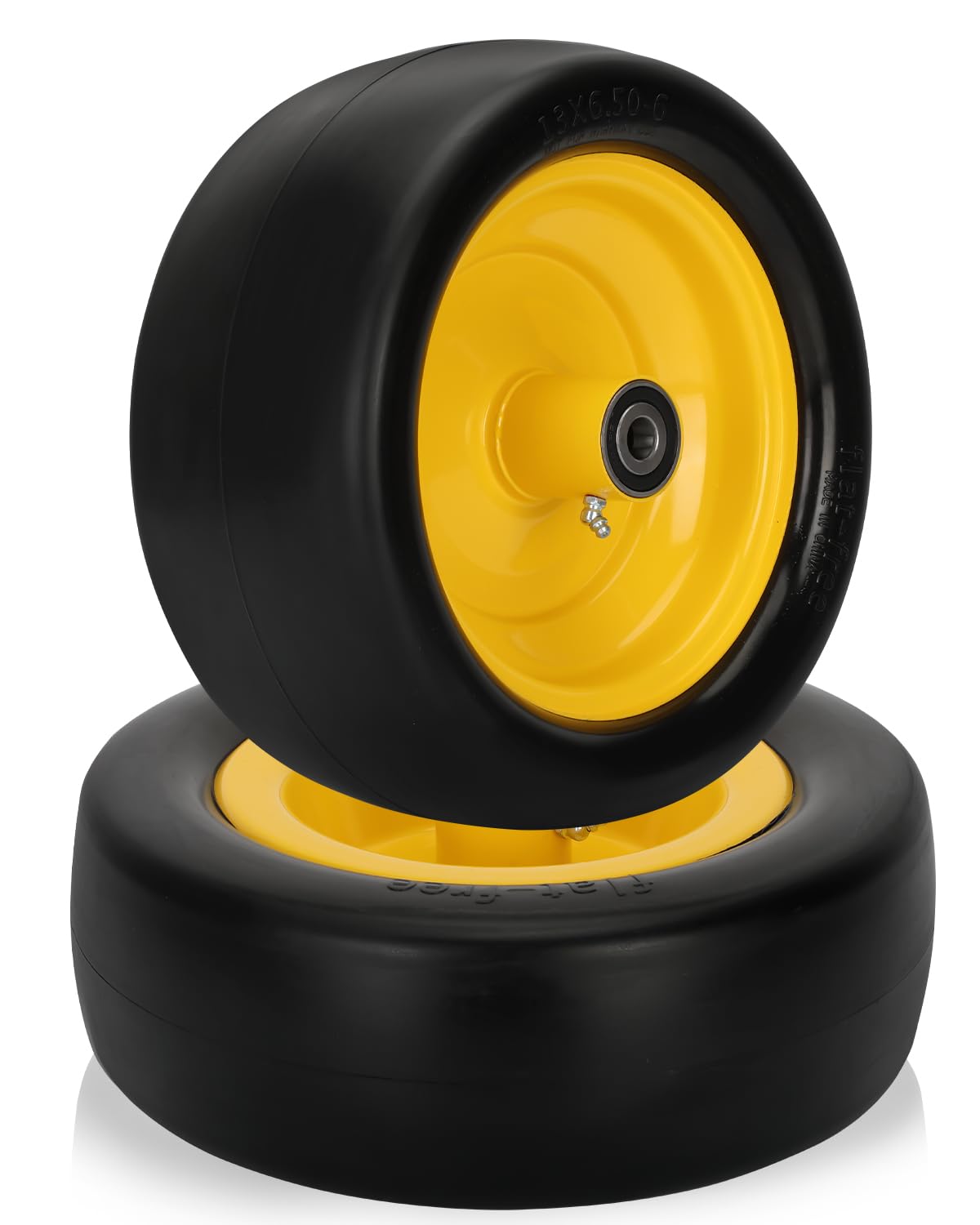 Photo 1 of 2 Pcs 13x5.00-6 Flat Free Tire and Wheel with Reinforced Rim and 3/4" Chrome Steel Bearings, 13x5x6 Lawn Mower Tires for Residential and Commercial, Zero Turn Mower Front Tires, 4.2"-6.2" Centered Hub