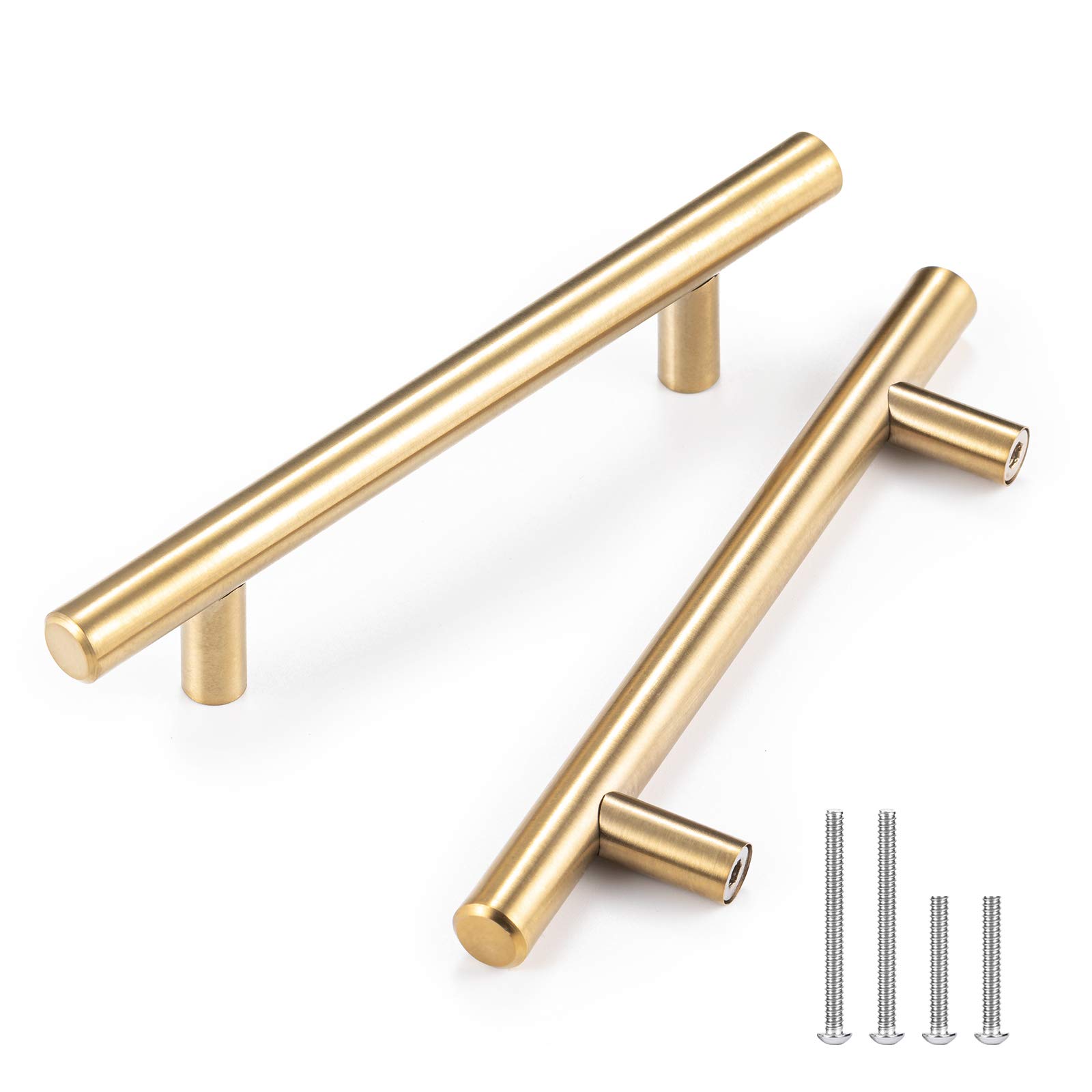 CZC HOME 25 Pack 162mm Cabinet Handles, Stainless Steel Drawer Pulls, 102mm Hole Center Cupboard Handles with 2 Sizes Screws for Kitchen Dresser Door Brushed Brass