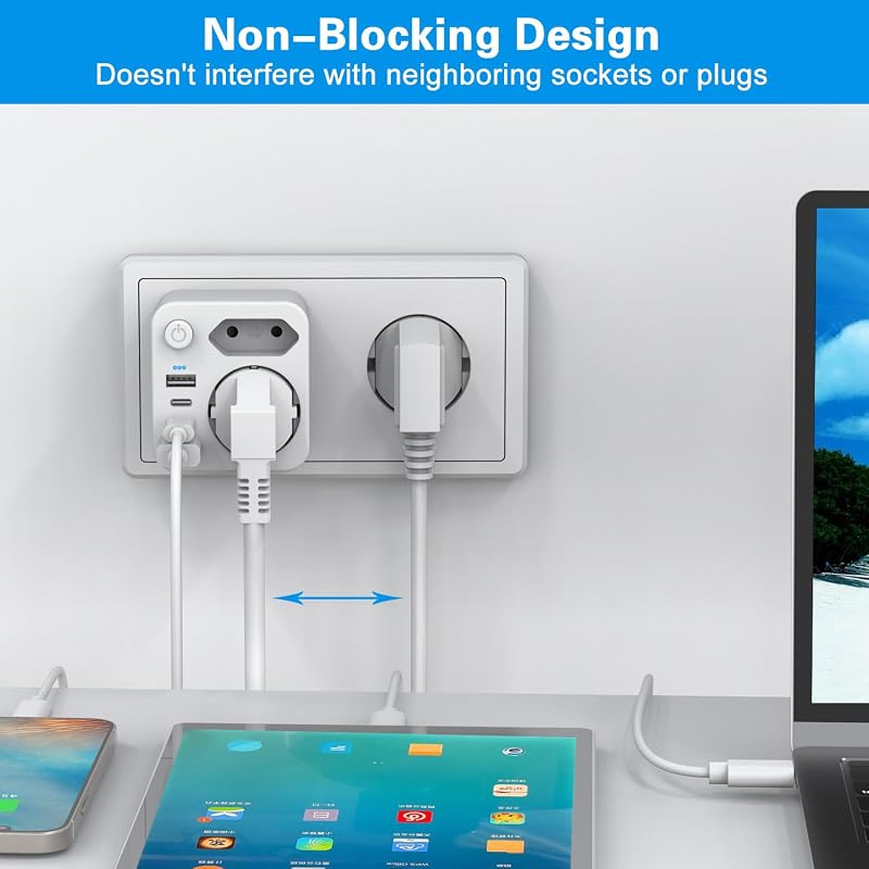 Mehrfachsteckdose mit 4 USB Netzteil,Steckdosen mit usb c, Mehrfachstecker für USB Steckdose,2 USB C Adapter und Doppelstecker Für Steckdose, Steckdosenadapter, — Foto 3 von 7