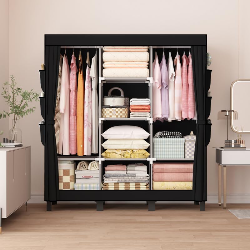 lishbie Portable Wardrobe, Bedroom Wardrobe, Clothes Storage Box, Hanging, Suitable for Bedrooms, Dorms and Rental Homes