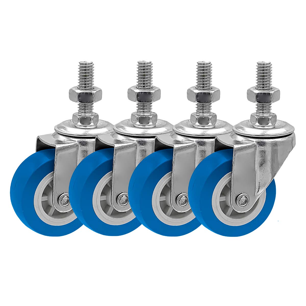 Photo 1 of FactorDuty 2 Inch BLUE Caster Wheel 3/8"-1.2" Threaded Stem Mount Caster Wheel Polyurethane Wheels Premium Non Marking No Noise 65LB Per Wheel (Pack of 4)