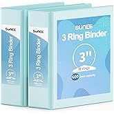 SUNEE 3 Ring Binder 3 Inch 2 Pack, Clear View Binder Three Ring PVC-Free (Fit 8.5x11 Inches) for School or Office Supplies, Blue