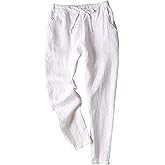 Tanming Linen Pants for Women Summer Casual High Waisted Drawstring White Beach Pant