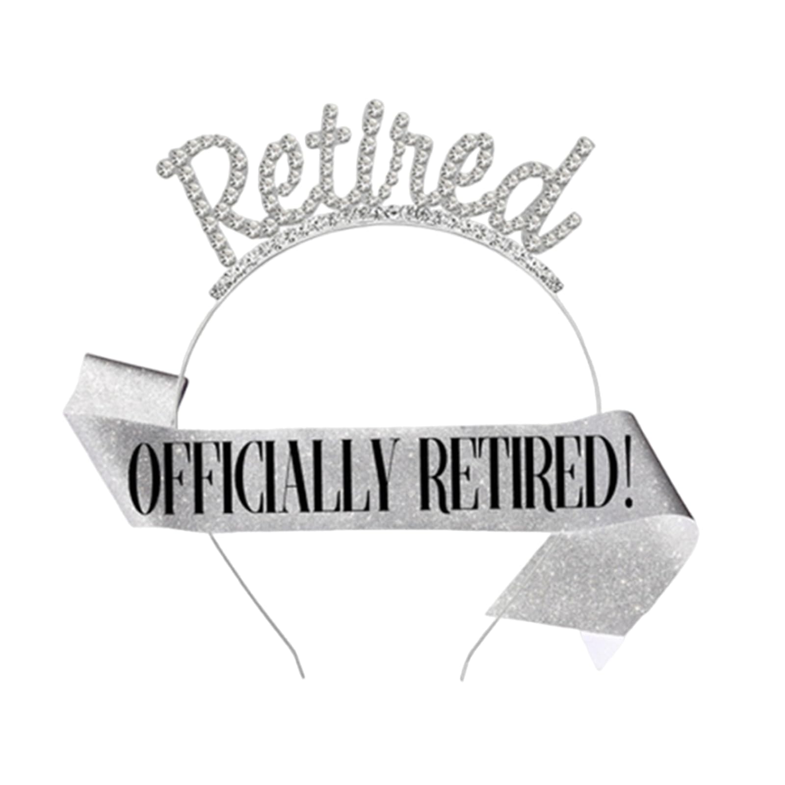 Bliceon Retirement Tiara and Sash Set, Officially Retired Sash and Rhinestone Tiara for Women, Retirement Decorations for Women, Party Decorations Supplies (Silver)