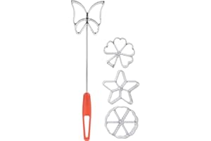 Estink Rosette Cookie Mold Rosette Iron Set with Handle, 4Pcs Star PapilioSnowflake Leaf Biscuit Dessert Maker Set, Food Grad