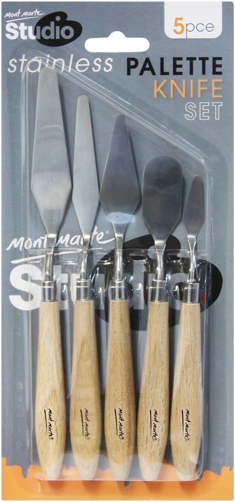 Mont Marte Studio Palette Knife Set, 5 Piece. Selection of Different Sizes and Styles of Stainless Steel Palette Knives.