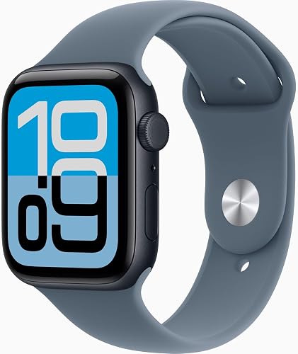 Apple Watch SE 3 [GPS + Cellular, 44mm] Midnight Aluminum Case with Anchor Blue Sport Band, M/L (Renewed)