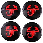 4X 2.2" Wheel Hub Caps Centre Cover for Abarth Scorpion Logo Circular arc form 3D stereo Aluminum Alloy Waterproof Emblem Badge Stickers for Fiat Abarth Punto 124/125/125/500 Stilo Ducatoo (Black+Red)