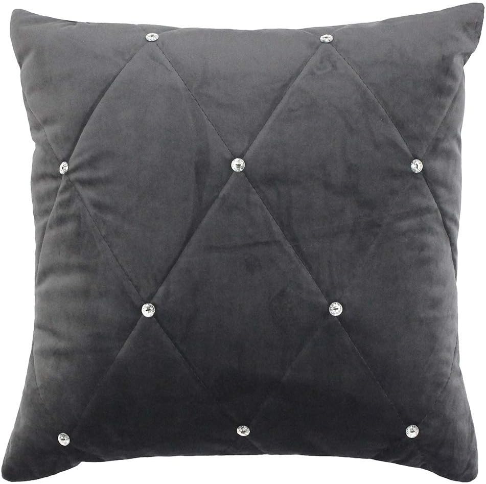 Riva Paoletti New Diamante Cushion Cover - Pewter Grey - Diamante Crystal Sequins - Quilted Geometric Design - Hidden Zip Closure - 100% Polyester - 45 X 45cm (18" X 18" Inches) - Designed In The UK
