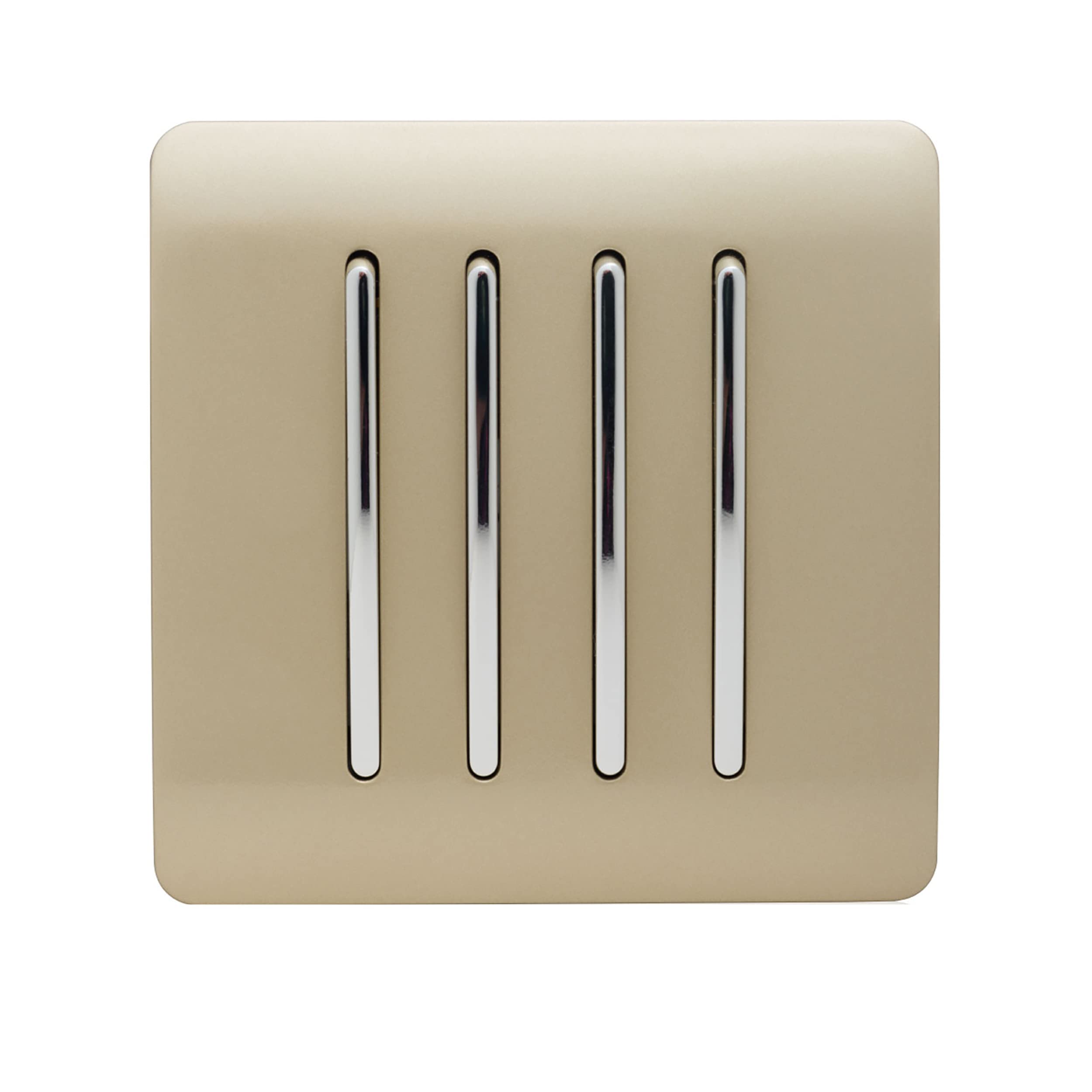 Trendi 4 Gang 2 way 240V Screwless Raised Front Plate Plastic Artistic Modern Glossy 10 Amp Chrome Rocker Quad Electrical Wall Light Switch Champagne Gold - ART-SS8GO