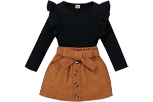 Kupretty Toddler Baby Girl Fall Winter Clothes Turtleneck Solid Knit Pullover Tops Plaid Button Mini Skirts Set Outfits