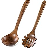 2PCS Wooden Ladle Orgasm Set, wood ladle and Wooden Pasta Spoon with Hole, Durable Natural Wood, Non Scratch Cooking Tools for Soup, Pasta and Stirring