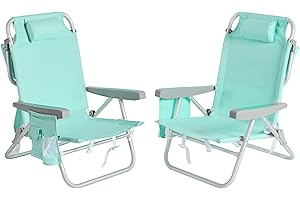 SUNNYFEEL Beach Chairs for Adults 2 Pack 5 Position Lay Flat, Portable Folding Backpack Beach Chair Heavy Duty with Cooler Bag, Cup Holder for Outdoor/Lawn/Picnic/Sand, Foldable Camping Chair
