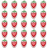 DICOSMETIC 35Pcs Strawberry Beads Bulk Enamel Acrylic Fruit Beads Transparent Strawberries Bead Cute Red Loose Spacer Bead for Bracelet Necklace Earring Jewelry Making