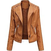 Lu's Chic Women's Motorcycle Jacket Fashion Dressy Vegan Leather Biker Coat Light Slim Fit Crop Blazer Moto Jacket