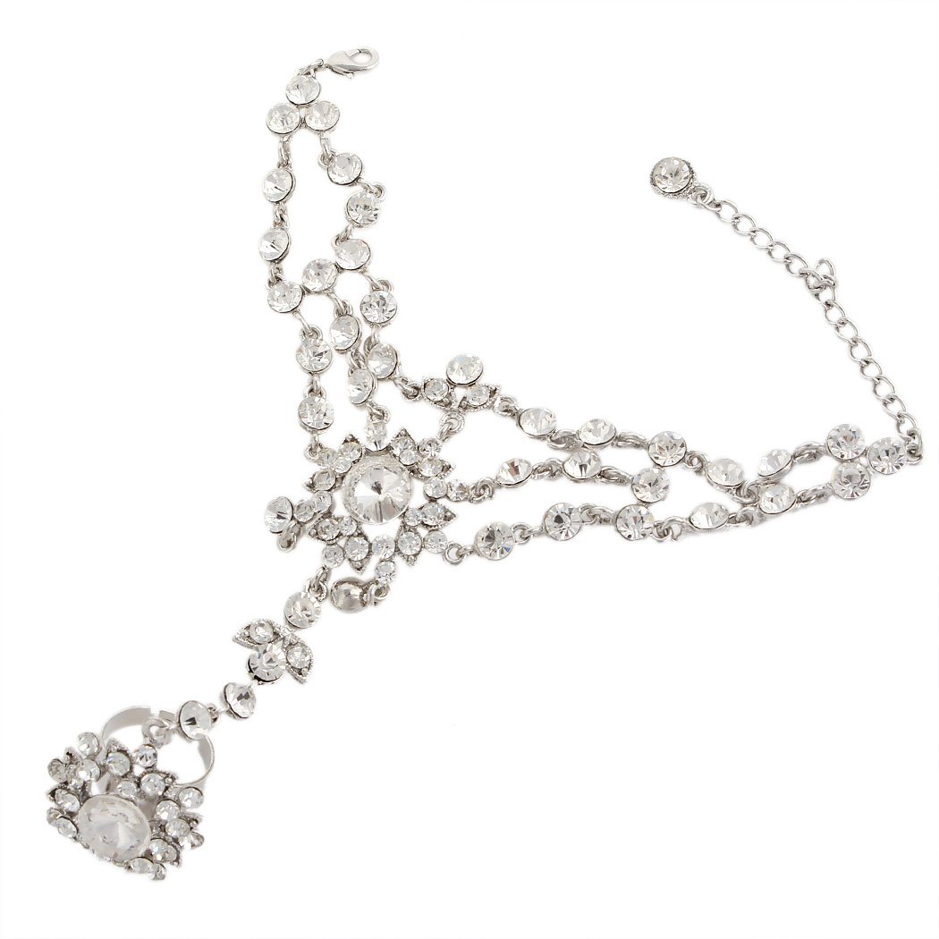 Ever Faith Women's Austrian Crystal Wedding Bridal Floral Bracelet Adjustable Ring Set Clear Silver-Tone