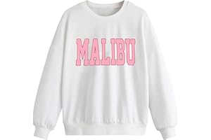 BOMDEALS Girls Malibu Letter Print Sweatshirt - Kids Cute Drop Shoulder Hoodie Casual Shirt Winter Crewneck Top Fall Clothes