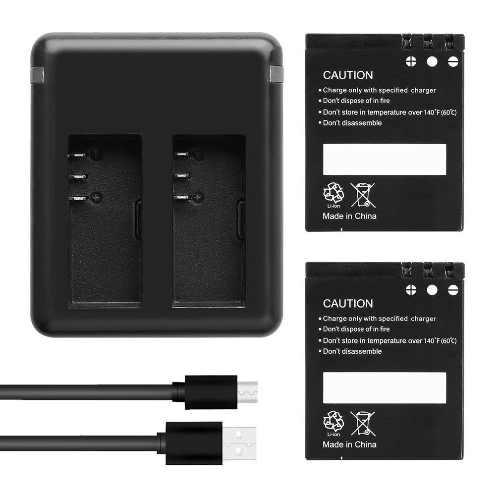 AKASO V50 Pro/V50 Pro SE 2 x 1100mAh Rechargeable Action Camera Battery with USB Dual Charger