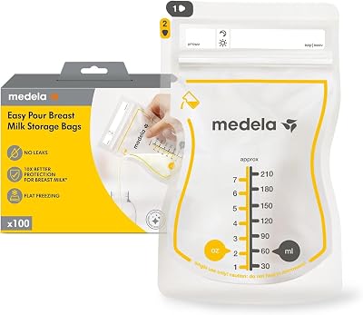 bolsas de almacenamiento de leche materna Easy Pour, bolsas desechables de 210 ml, a prueba de fugas, protegen los nutrientes de la leche, sin BPA, paquete de 100, Exclusivo en Amazon