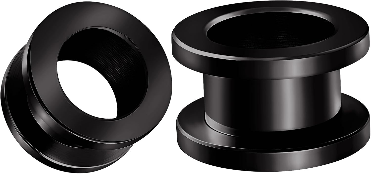 Pair of Screw 316L Surgical Steel 1/2 inch Gauge 12mm Black Piercing Jewellery Earring Stretcher Plug Tunnel Lobe BG0127K