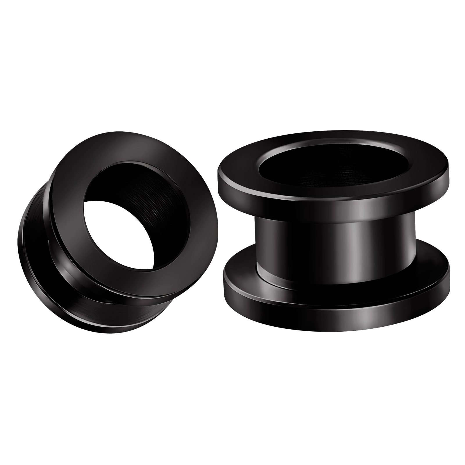 Pair of Screw 316L Surgical Steel 1/2 inch Gauge 12mm Black Piercing Jewellery Earring Stretcher Plug Tunnel Lobe BG0127K