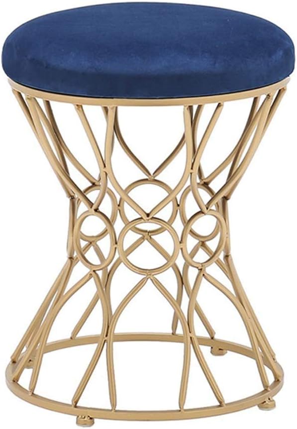 QQXX Nordic Gold Metal Dressing Stool Flannel Makeup Seat Change Shoes Bench|Modern Dining Room Chairs Stool Living Room Sofa (color : Dark blue)
