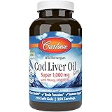 Carlson - Cod Liver Oil Gems, Super 1000 mg, 250 mg Omega-3s + Vitamins A & D3, Wild-Caught Norwegian Arctic Cod-Liver Oil, S