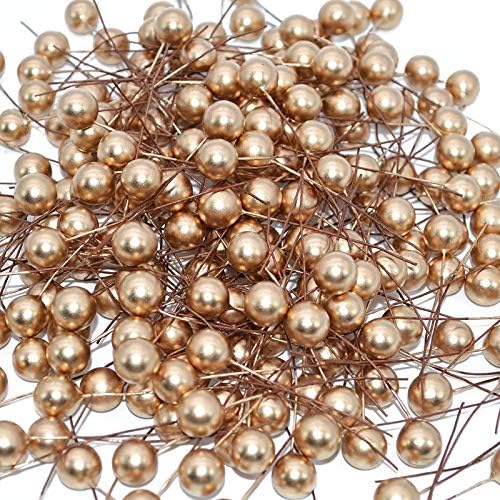UltraZhyyne - 50pcs Mini Pearl Plastic Stamens Artificial Flowers Fruit Stamens Cherry for Wedding Christmas DIY Gift Box Wreaths Decoration[Gold]