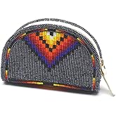 Lavivia Handmade Beaded Coin Purse, Native American Style Beaded Coin Pouch, Colorful Czech Seed Beads Coin Bag, Small Wallets for her, Birthday, Graduatiaon Gifts. Grey
