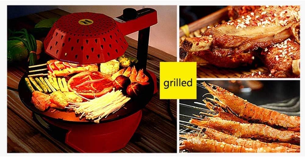 review GBG Electric Grill,1390W BBQ Hot Plate Barbecue 360 Degree Rotating Infrared Grill Smokeless Low Fat,Red