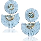 Statement Earrings Beaded Raffia Palm Bohemian Drop Dangle Earrings for women