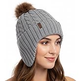 Comhats Warm Wool Fleece Lined Ear Flap Detachable Pompom Beanies Gifts Cold Weather for Women