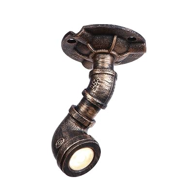 Brown Bronze Vintage Metal Water Pipe Semi Flush Mount Ceiling Lights Lamp Fixture Valve Accent for Balcony, Stairs, Cafe, Bar, Bedrooms
